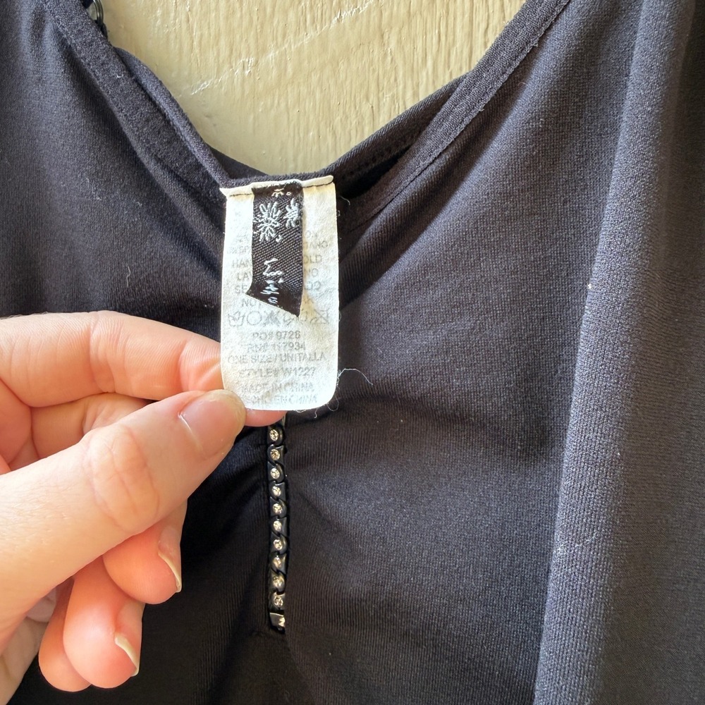 Vintage Y2K Cami Tank Top Womens Mesh Cut Out Rhinestone One Size Black - Picture 5 of 7